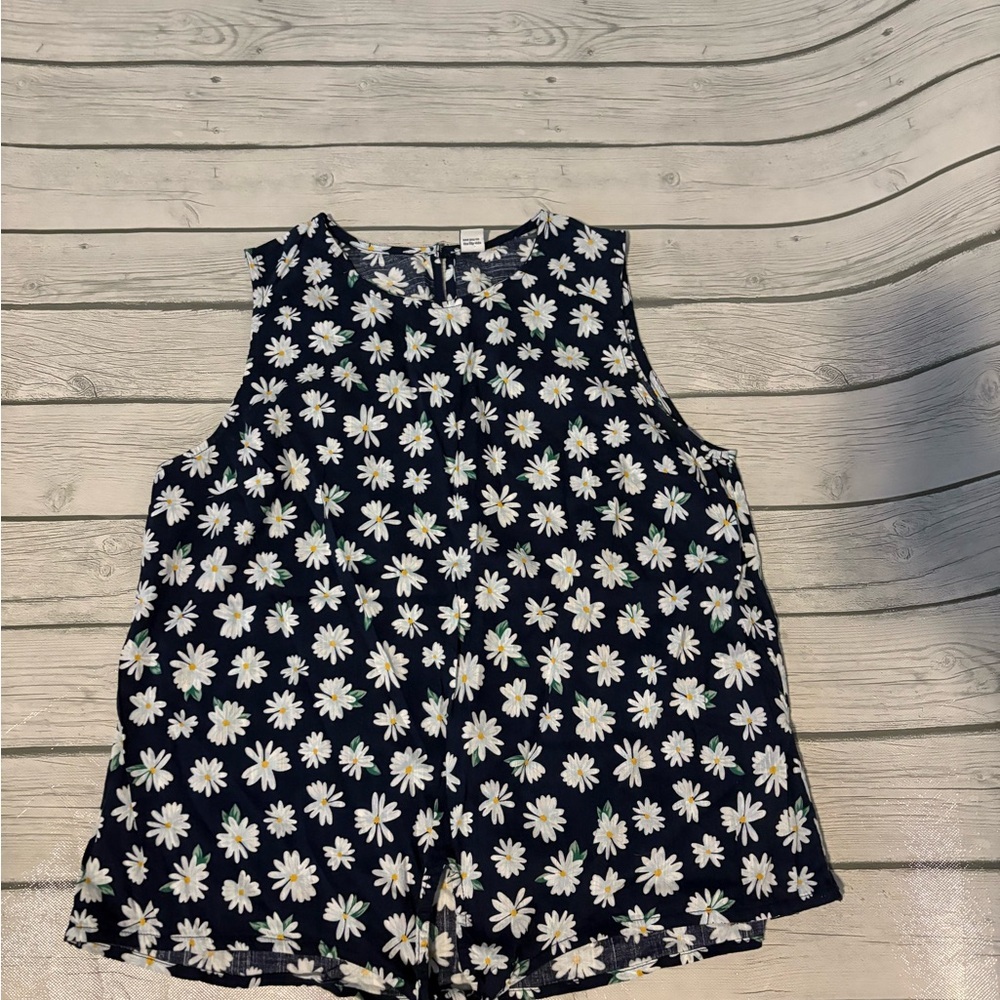 Floral Sleeveless Top - navy and White - Picture 2 of 5